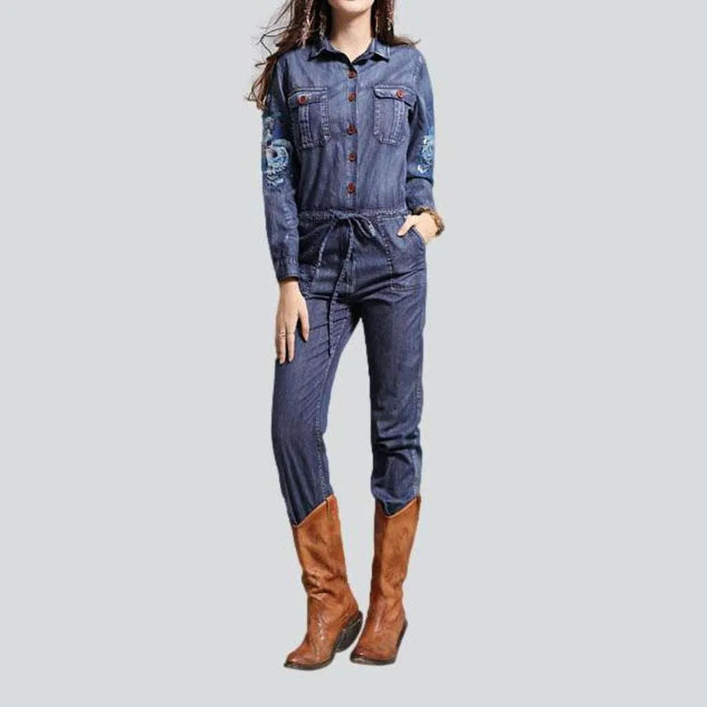 Embroidered women's denim overall | Jeans4you.shop