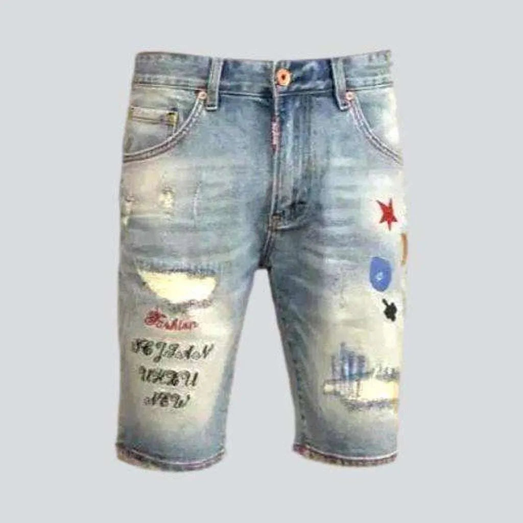 Embroidery ripped men's denim shorts | Jeans4you.shop