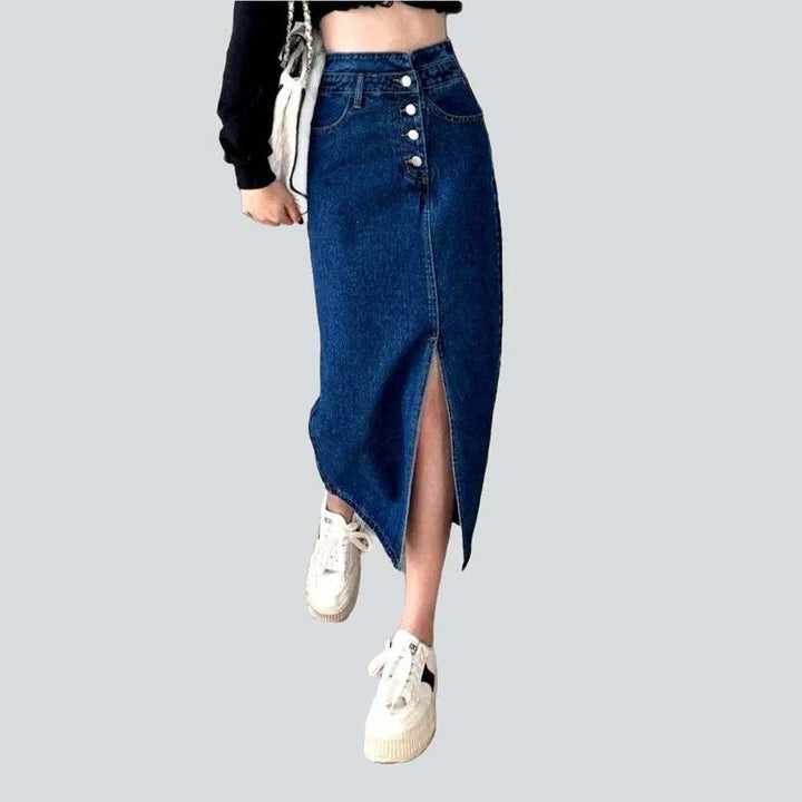 Exposed buttons slit denim skirt | Jeans4you.shop