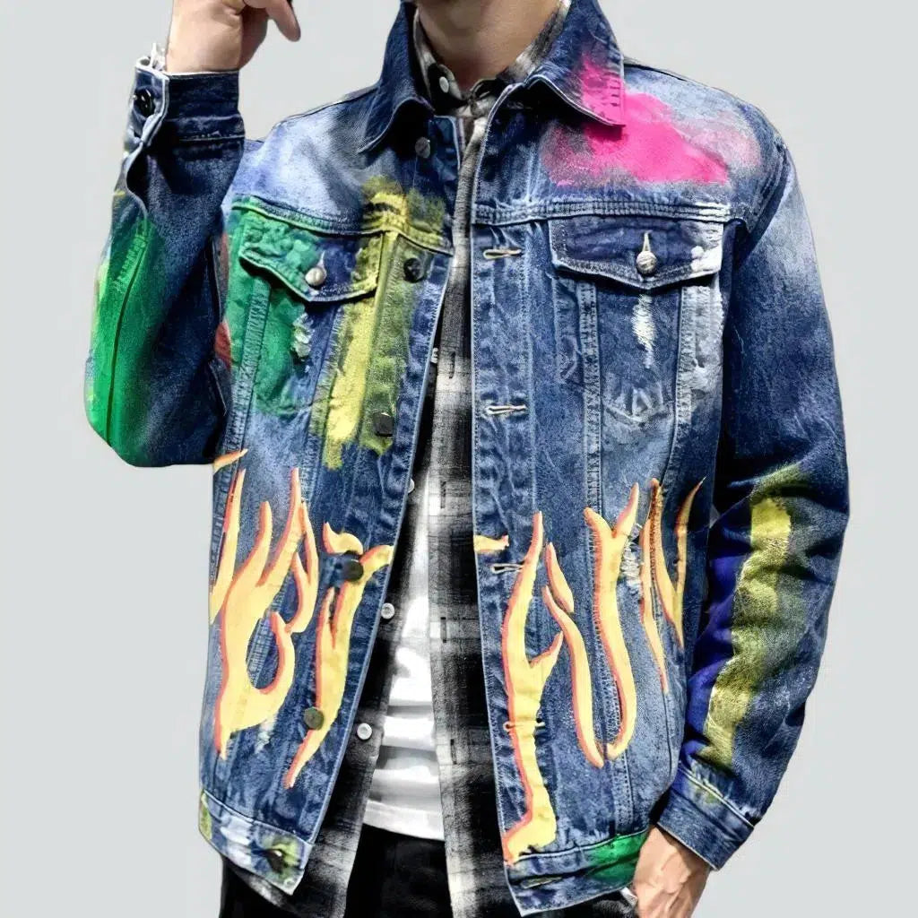 Flame-print men's denim jacket | Jeans4you.shop
