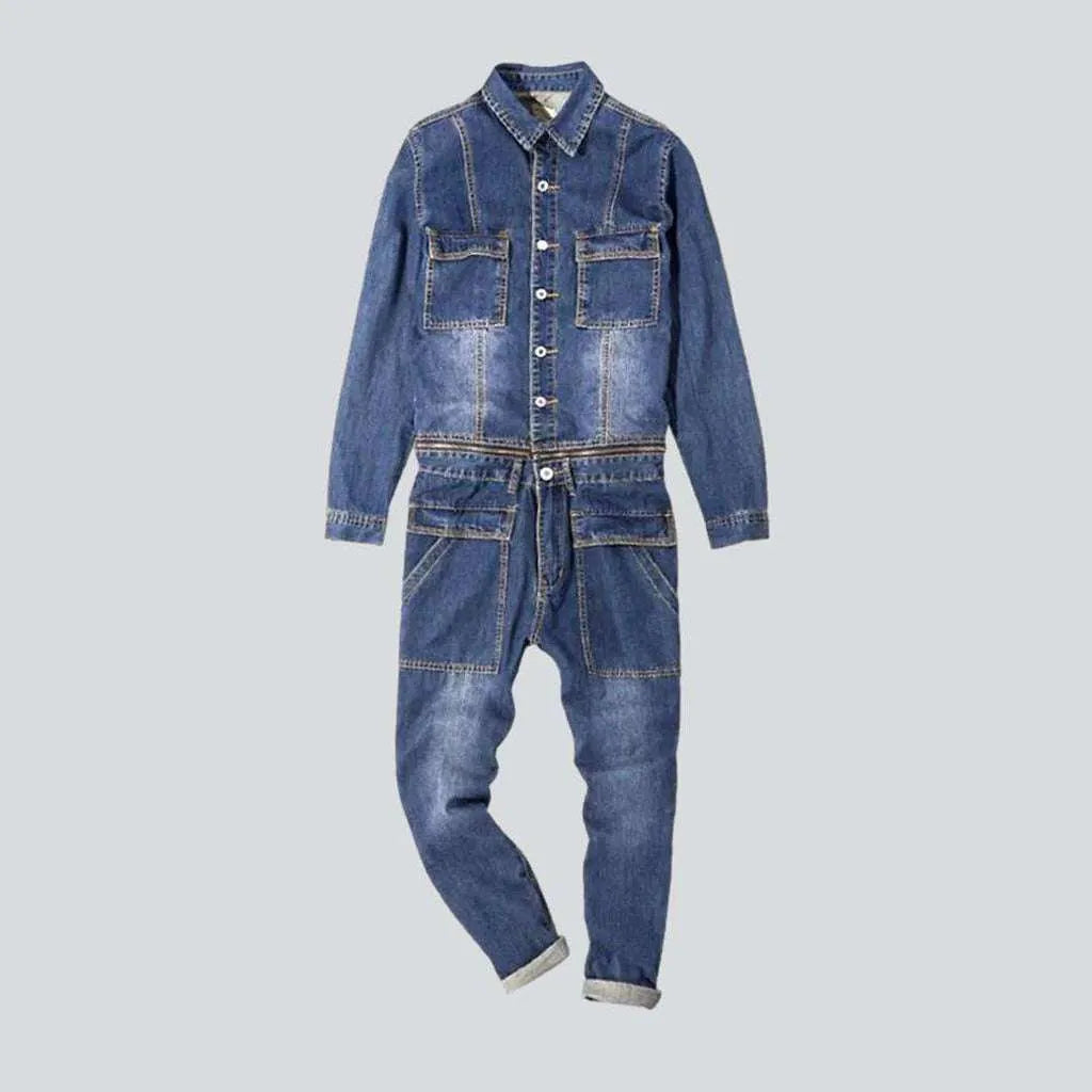 Flap pocket detachable denim overall | Jeans4you.shop
