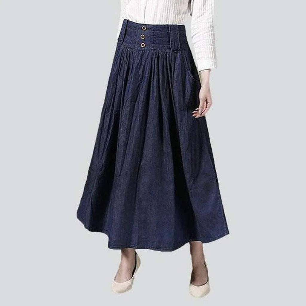Flare navy long denim skirt | Jeans4you.shop