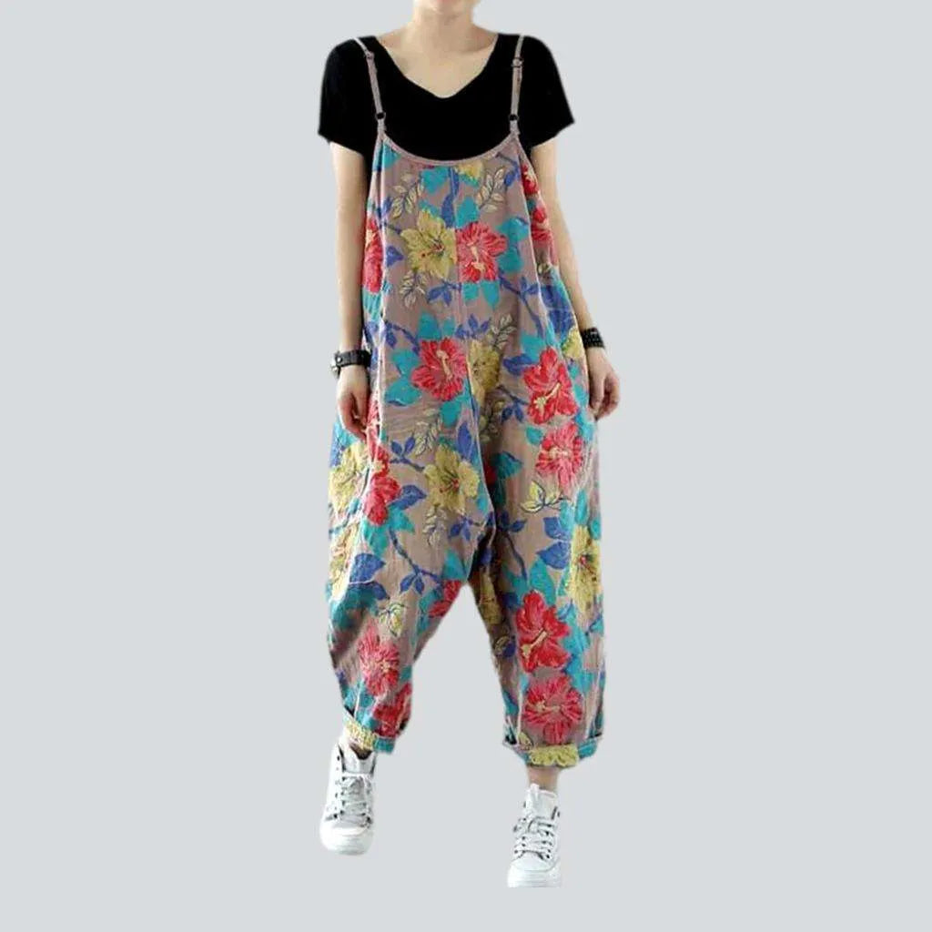 Floral print baggy denim jumpsuit | Jeans4you.shop