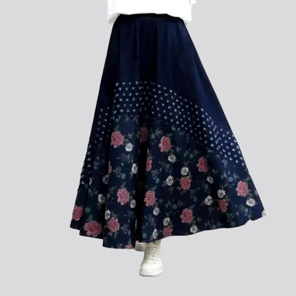 Flower dark-wash women's denim skirt | Jeans4you.shop
