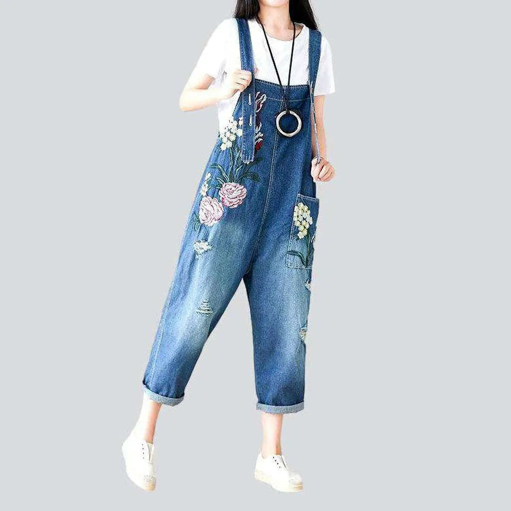 Flower embroidery women's denim jumpsuit | Jeans4you.shop