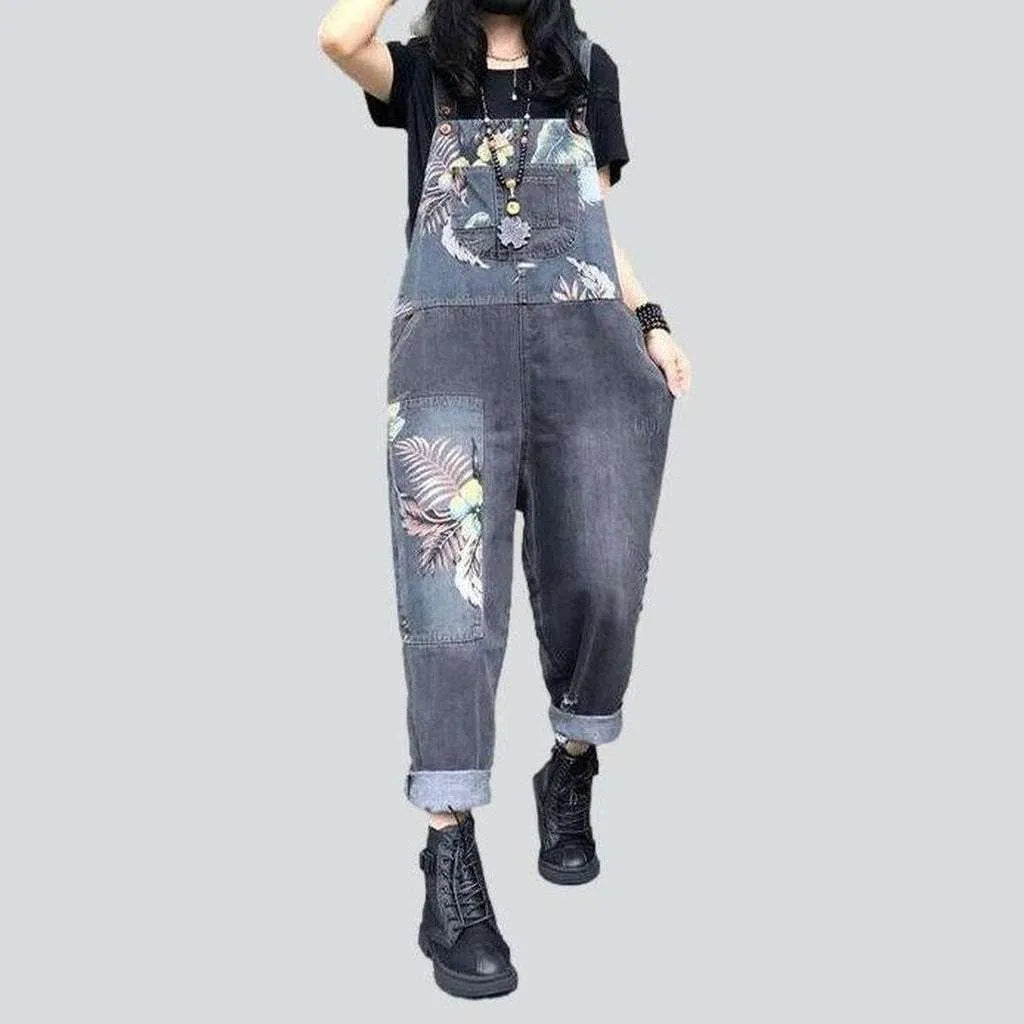 Flower painted grey denim overall | Jeans4you.shop