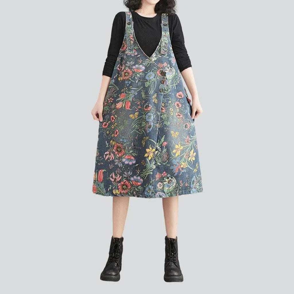 Flower-painted urban denim dress | Jeans4you.shop