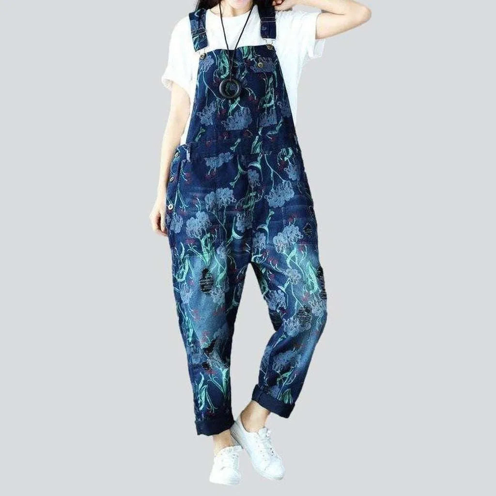 Flower painted women's denim overall | Jeans4you.shop