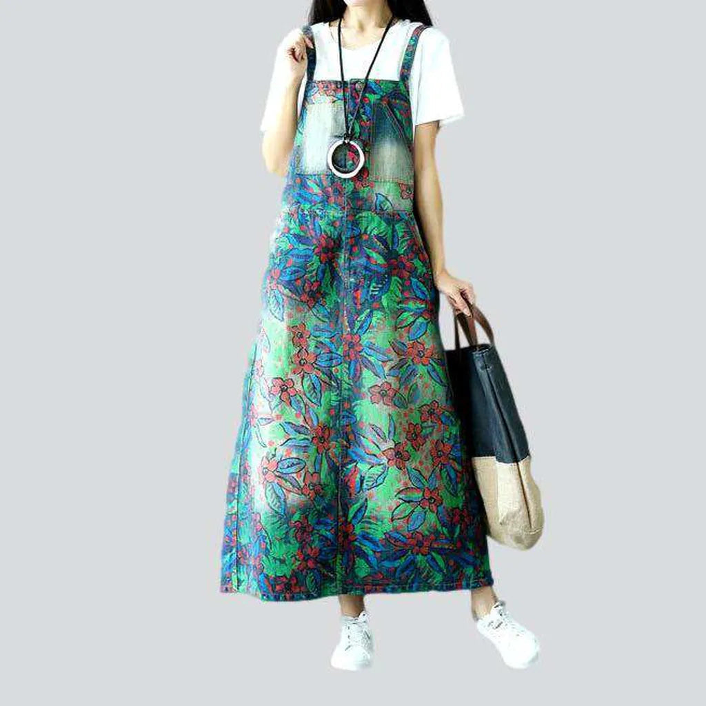 Flower print green denim dress | Jeans4you.shop