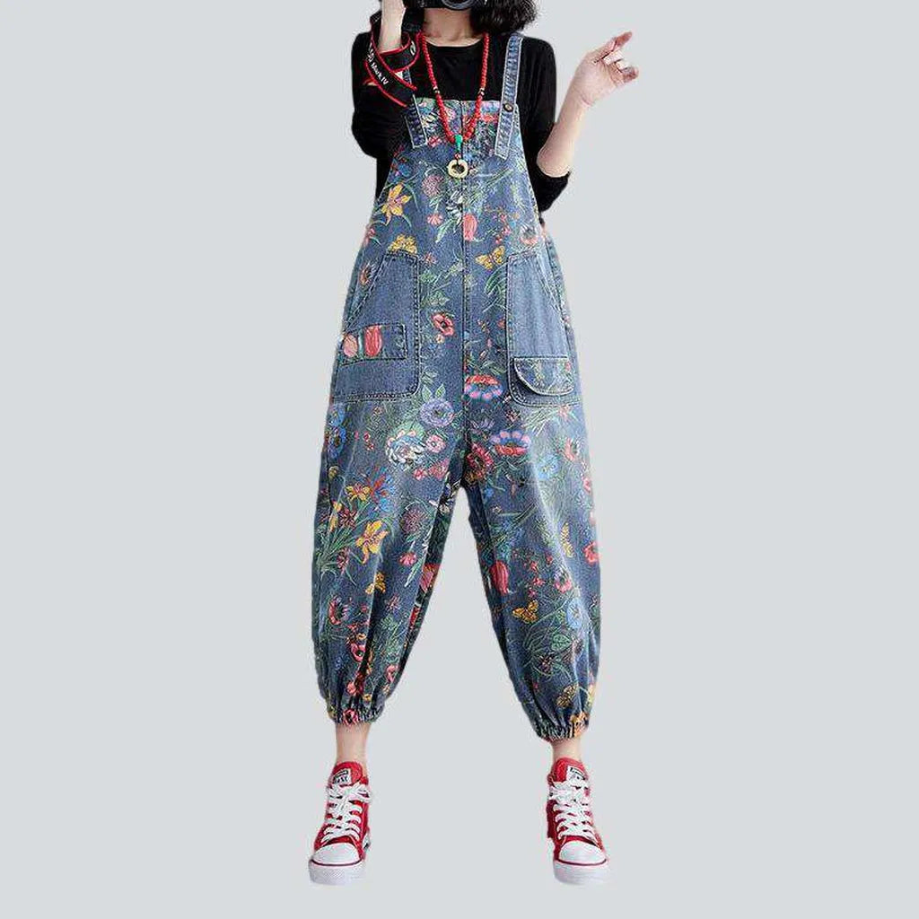 Flower print women's denim jumpsuit | Jeans4you.shop