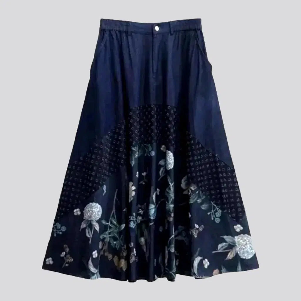 Flowery dark-wash denim skirt
 for ladies | Jeans4you.shop