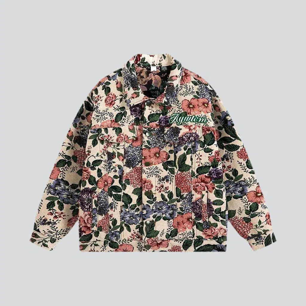 Flowery print boho men's jean jacket | Jeans4you.shop