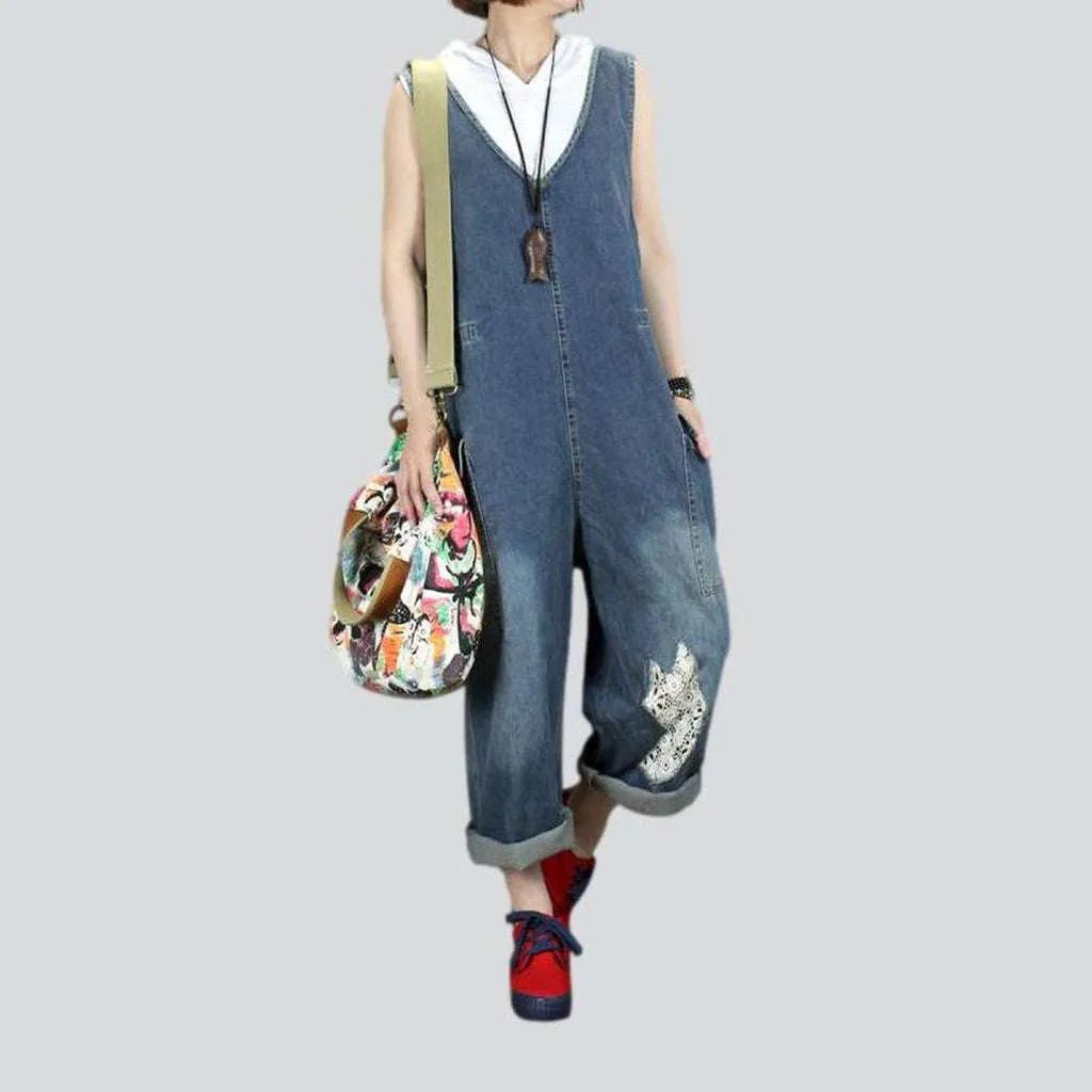 Fox embroidery women's denim jumpsuit | Jeans4you.shop