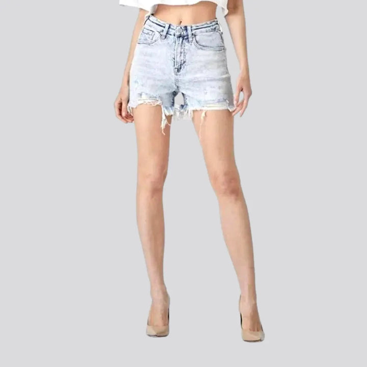 Frayed-hem ice-wash denim shorts for women | Jeans4you.shop