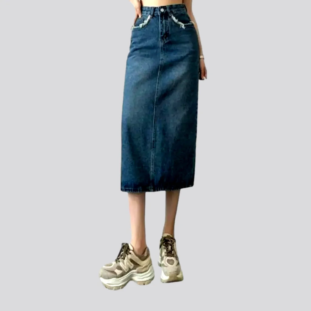 Frayed-pockets long jeans skirt | Jeans4you.shop