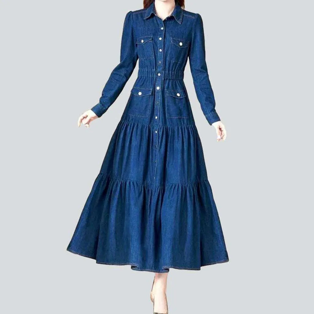 Frills denim dress with pockets | Jeans4you.shop