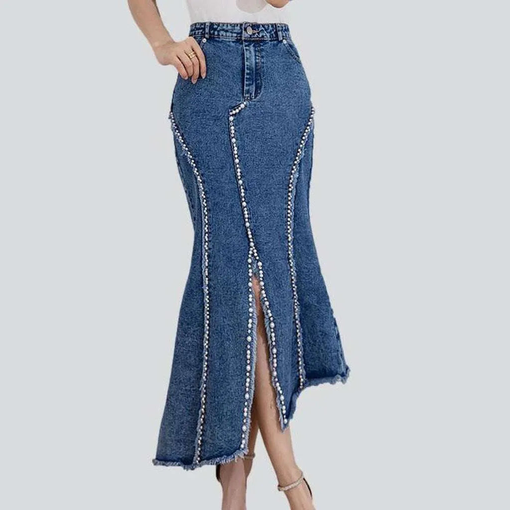 Front slit embellished denim skirt | Jeans4you.shop