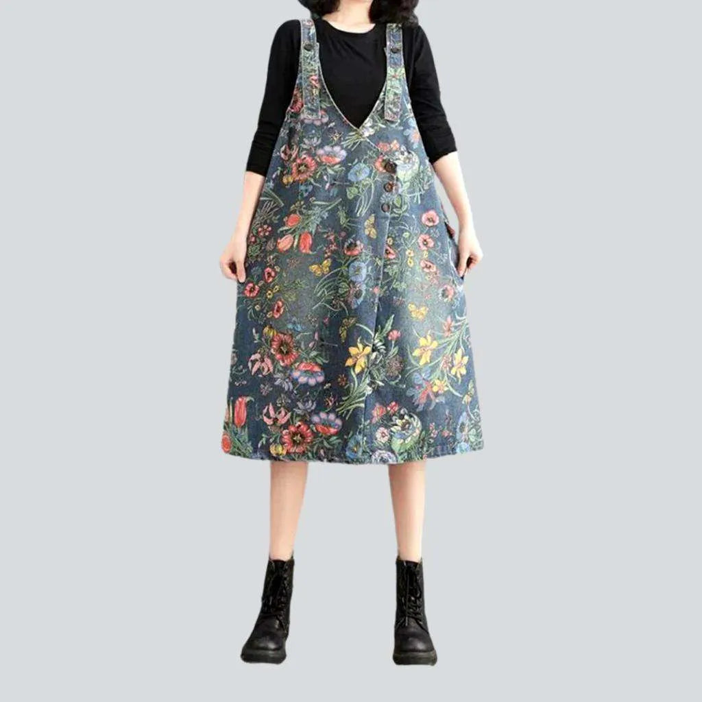 Full floral print denim dress | Jeans4you.shop