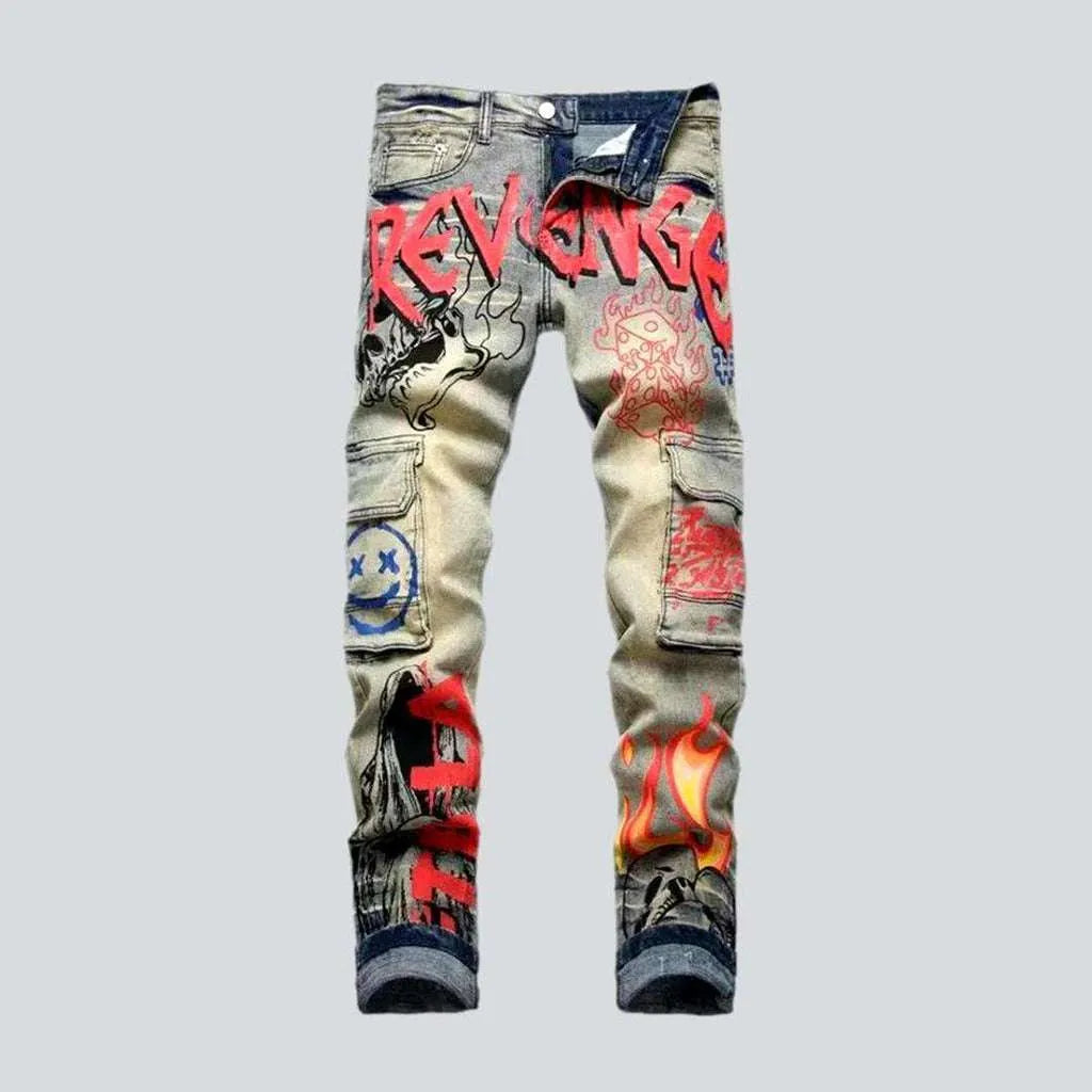 Graffiti print frayed men's jeans | Jeans4you.shop