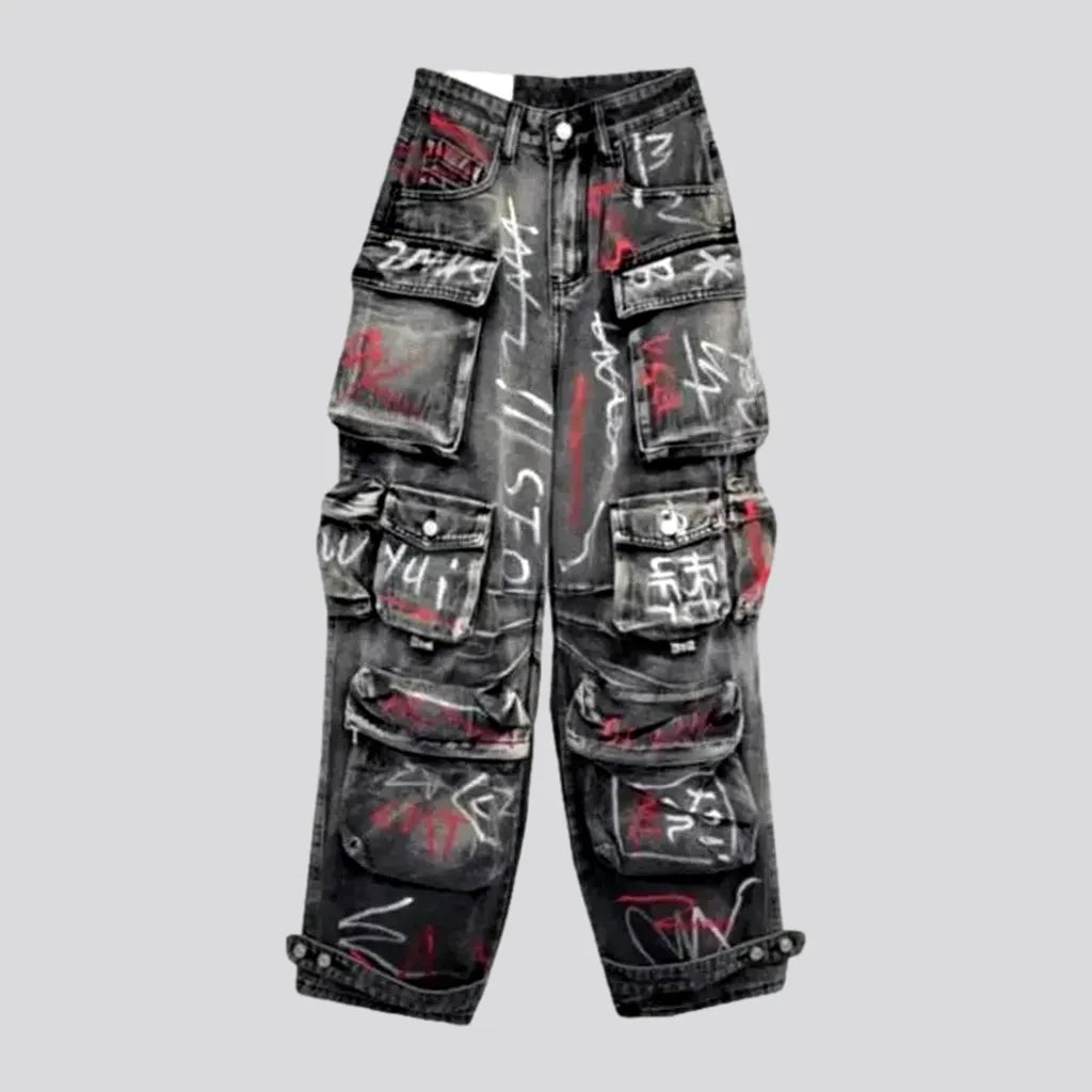 Graffiti-print voluminous jeans
 for women | Jeans4you.shop