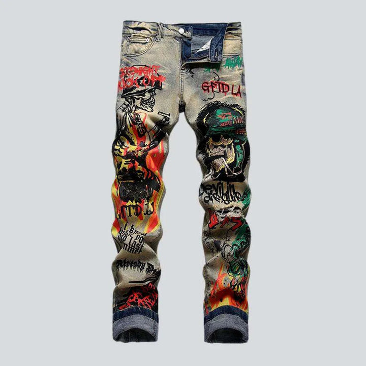 Graffiti skull print men's jeans | Jeans4you.shop