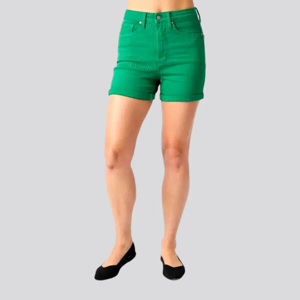 Green color jeans shorts
 for ladies | Jeans4you.shop