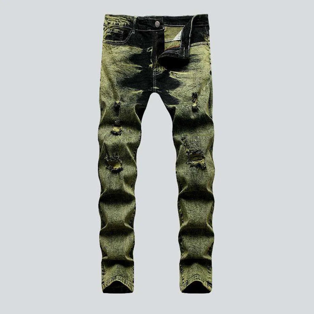 Green over-dyed distressed jeans | Jeans4you.shop
