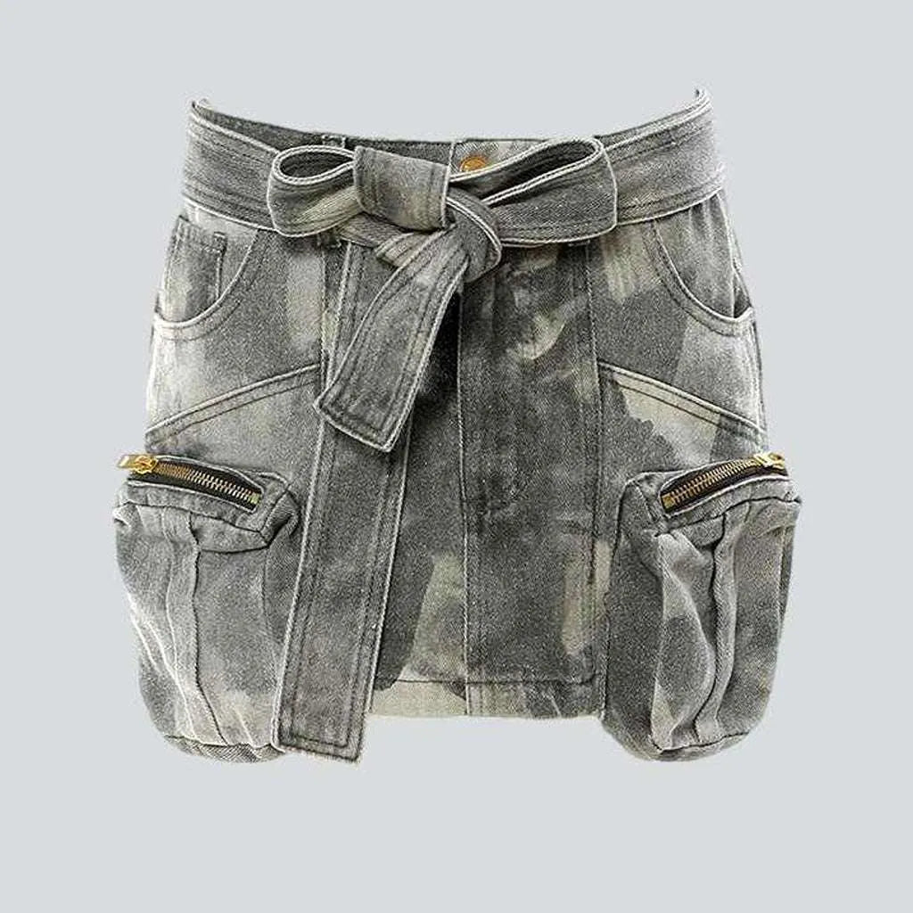 Grey camouflage print denim skirt | Jeans4you.shop