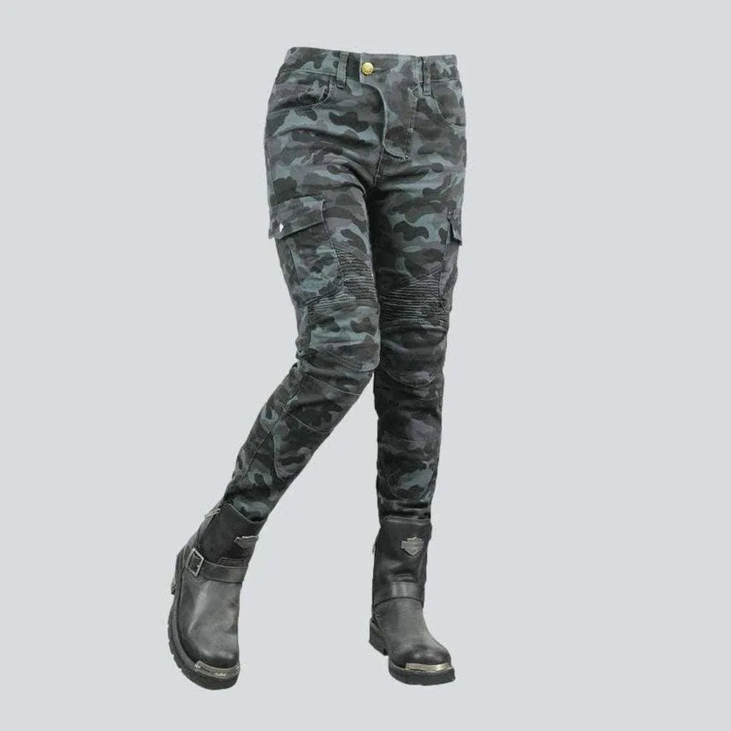 Grey camouflage women's biker jeans | Jeans4you.shop