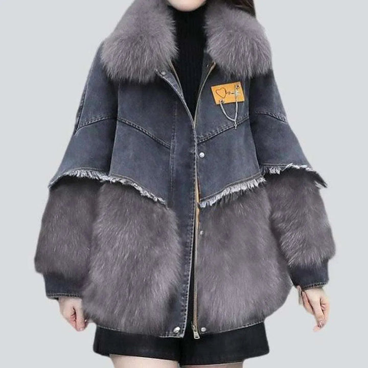 Grey denim jacket with fur | Jeans4you.shop
