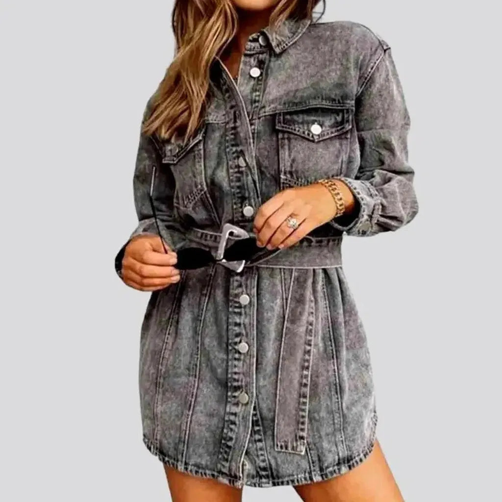 Grey fashion women's denim dress | Jeans4you.shop