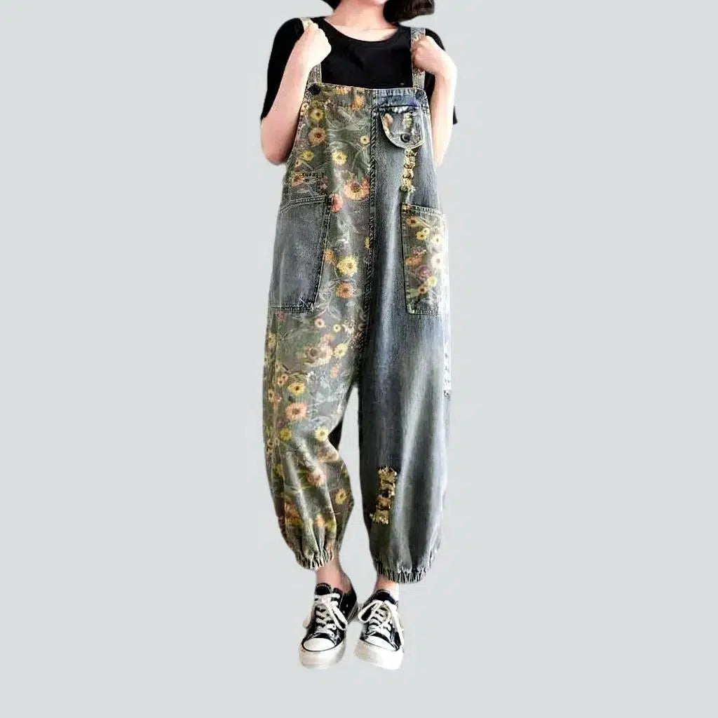 Grey painted denim jumpsuit
 for women | Jeans4you.shop