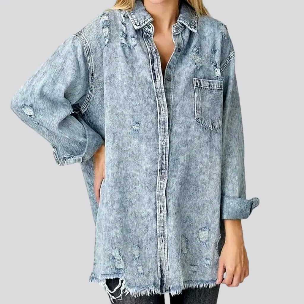 Grunge long women's denim shirt | Jeans4you.shop