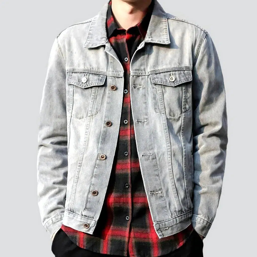 Regular sanded jeans jacket
 for men