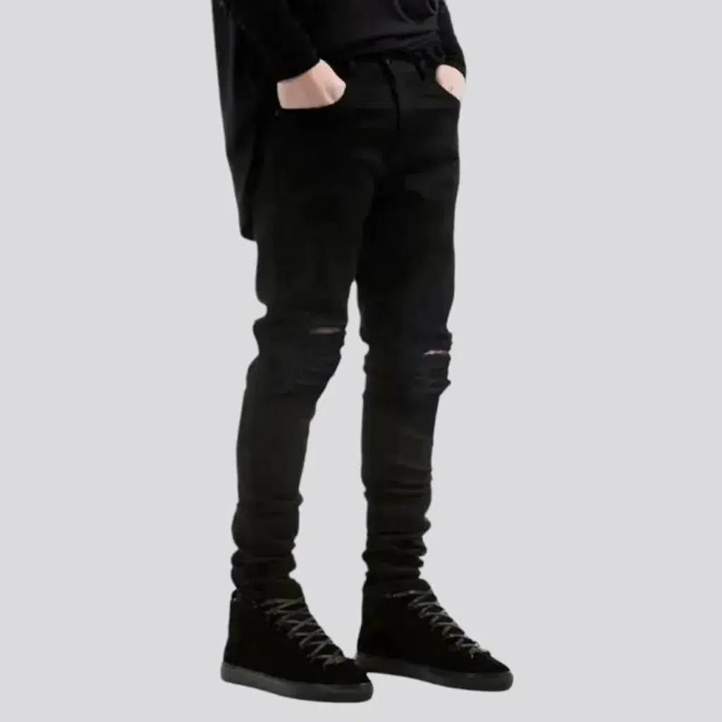 skinny, distressed, black, mid-waist, 5-pocket, zipper-button, men's jeans | Jeans4you.shop
