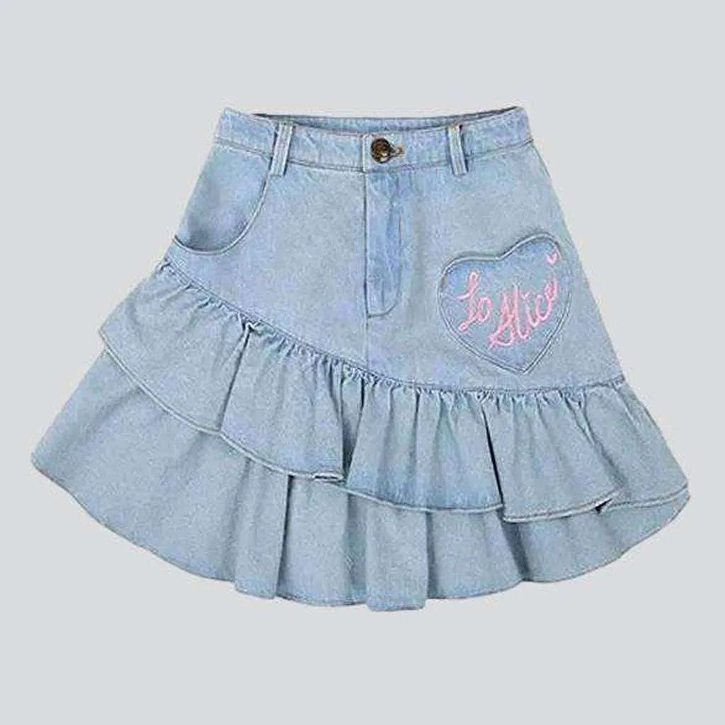 Heart embroidery fills denim skirt | Jeans4you.shop