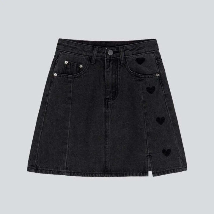 Heart embroidery mini denim skirt | Jeans4you.shop