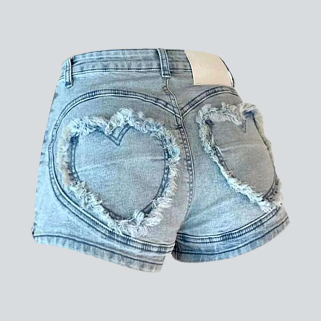 Heart embroidery women's denim shorts | Jeans4you.shop