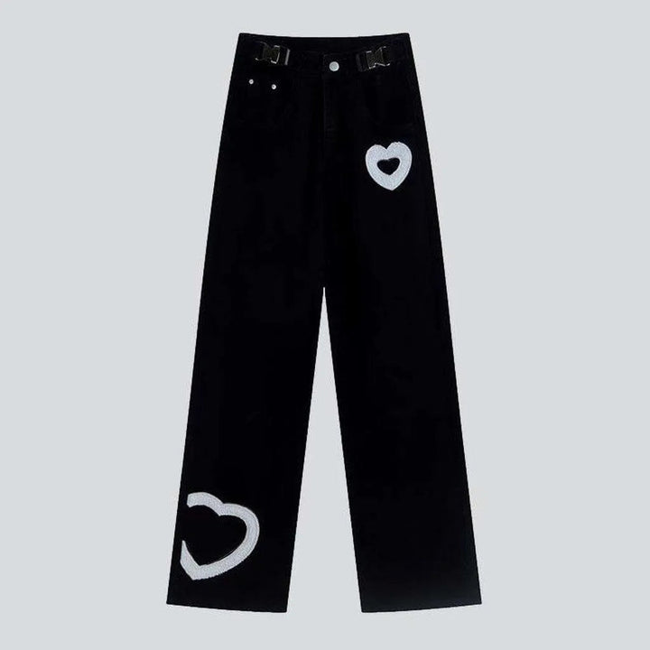 Heart embroidery women's straight jeans | Jeans4you.shop