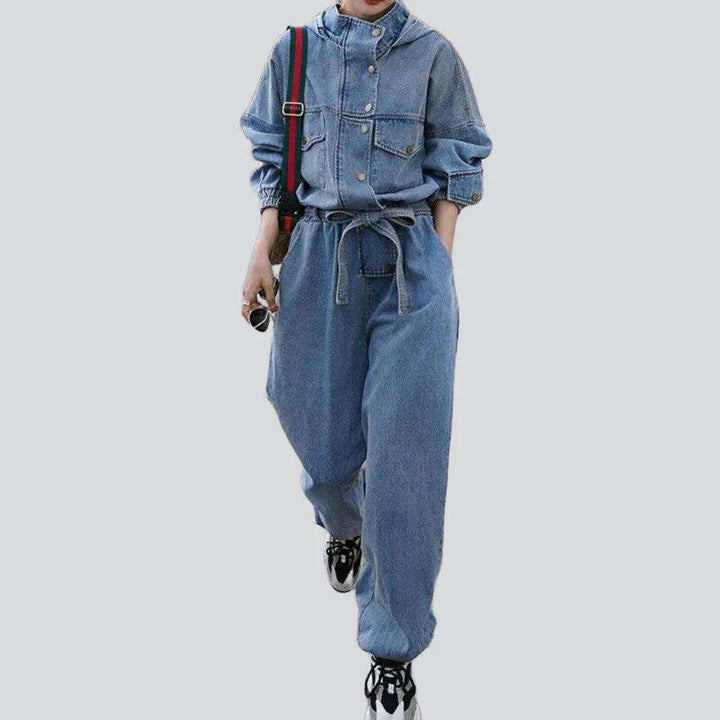 Hooded baggy women's denim overall | Jeans4you.shop