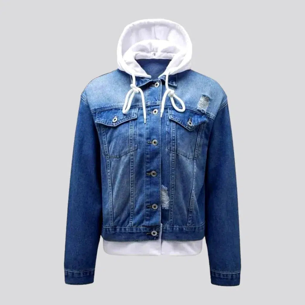 Hooded medium-wash jeans jacket
 for women | Jeans4you.shop