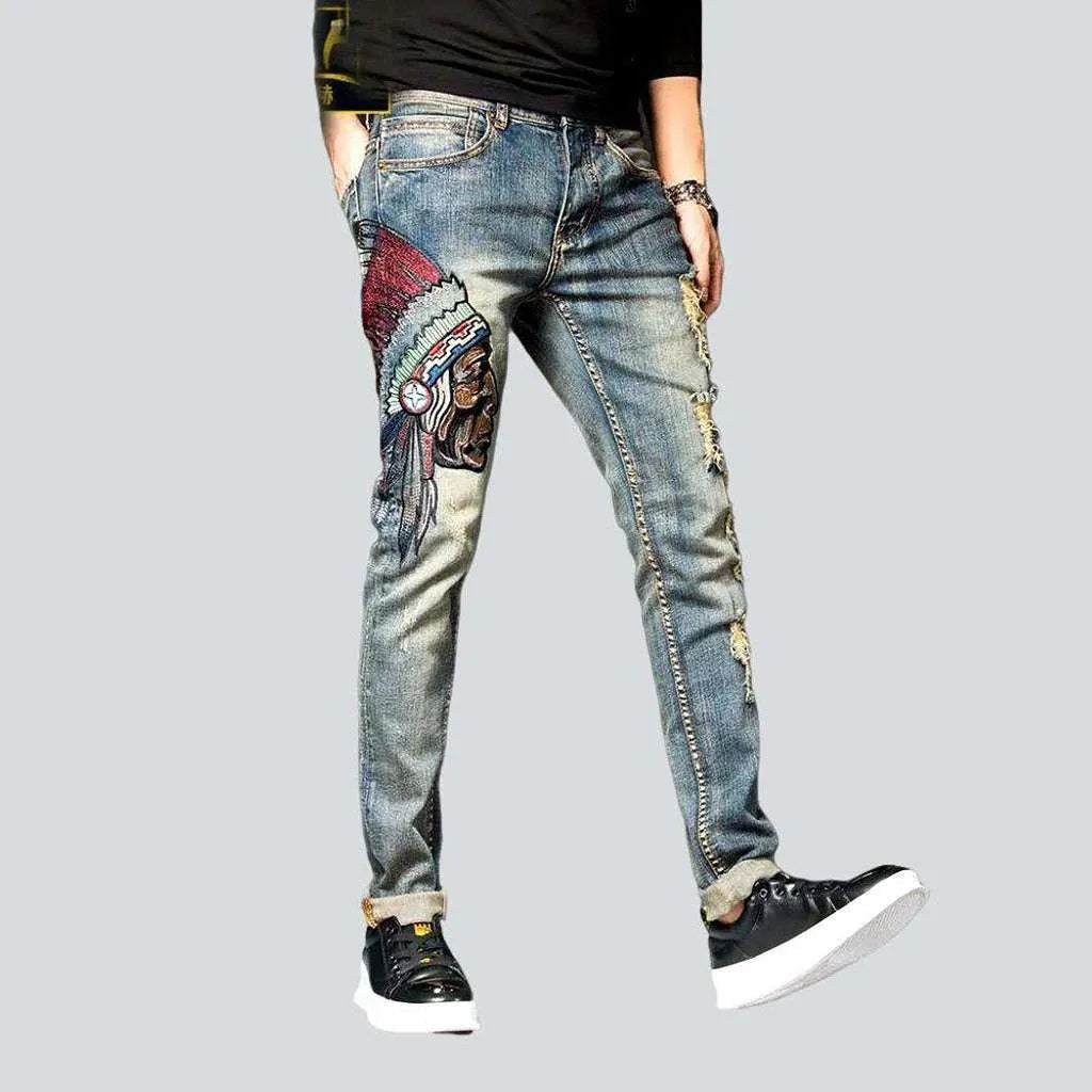 Indian head embroidery men's jeans | Jeans4you.shop