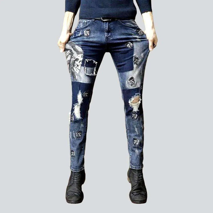 Indian skull embroidery men's jeans | Jeans4you.shop