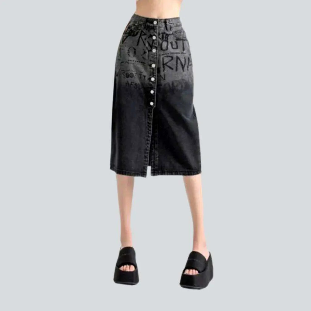 Inscribed contrast grey denim skirt | Jeans4you.shop