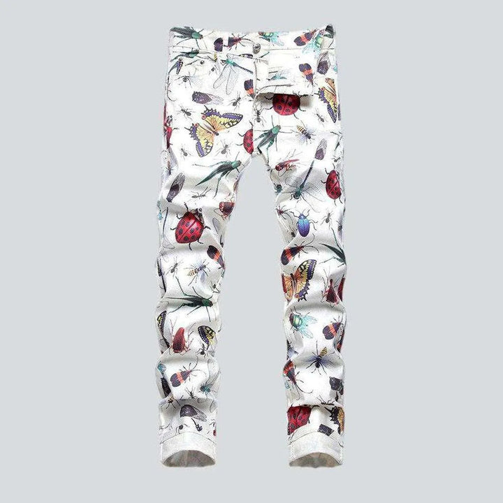 Insect print white men's jeans | Jeans4you.shop