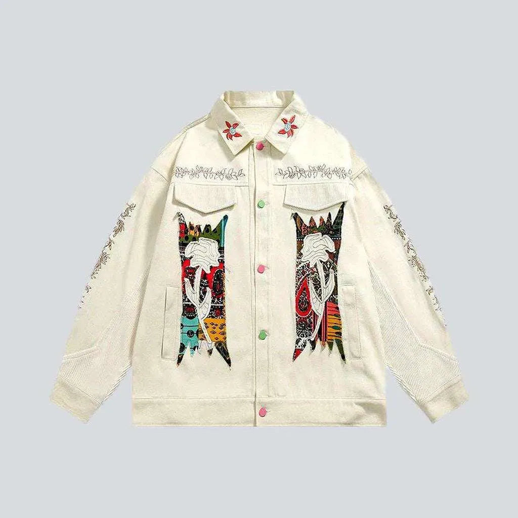 Ivory embroidered men's denim jacket | Jeans4you.shop