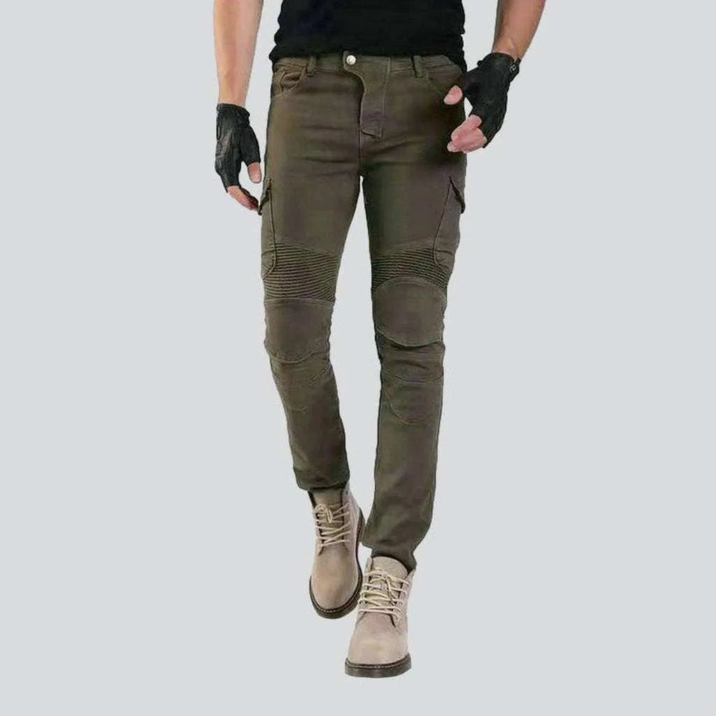 Khaki cargo men's biker jeans | Jeans4you.shop