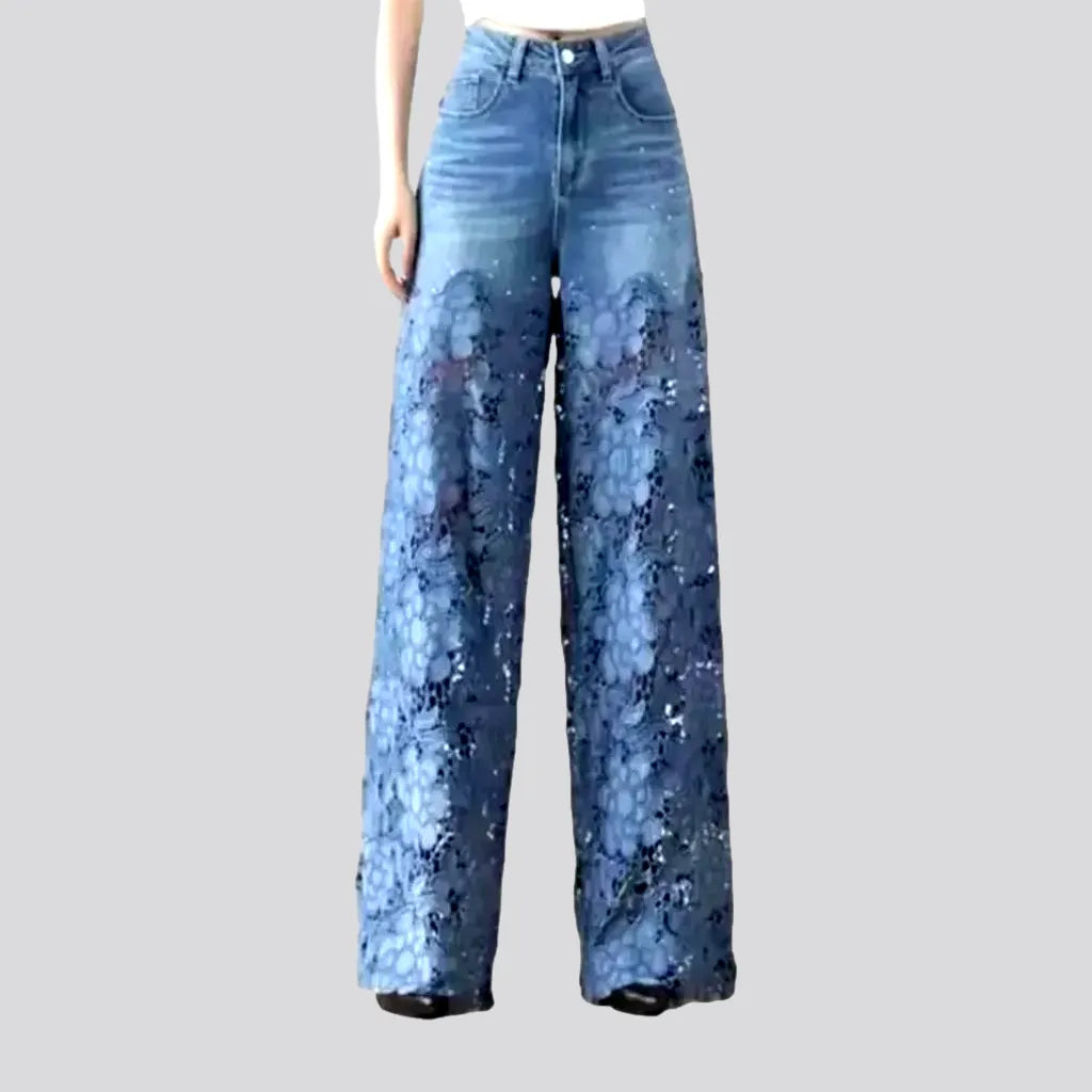 Lace-embroidery street jeans | Jeans4you.shop