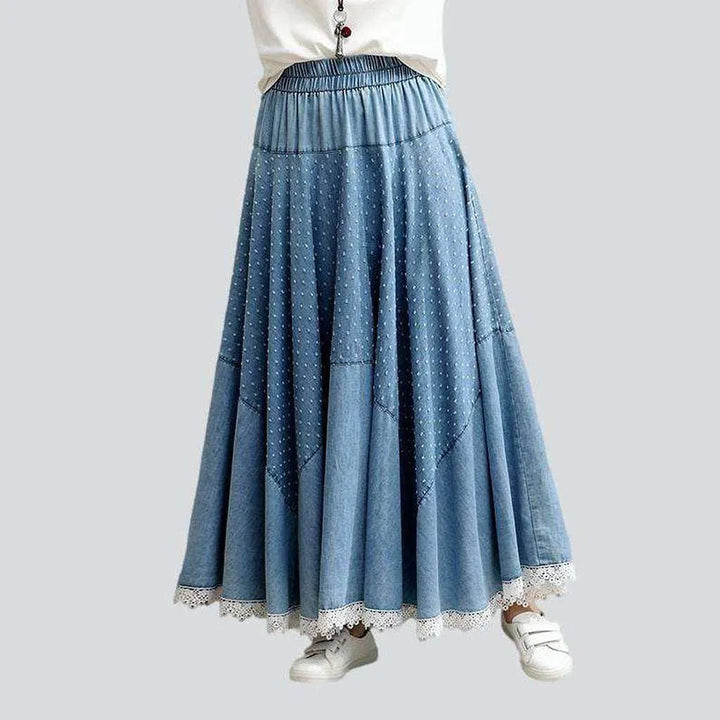 Lace hem embroidered denim skirt | Jeans4you.shop