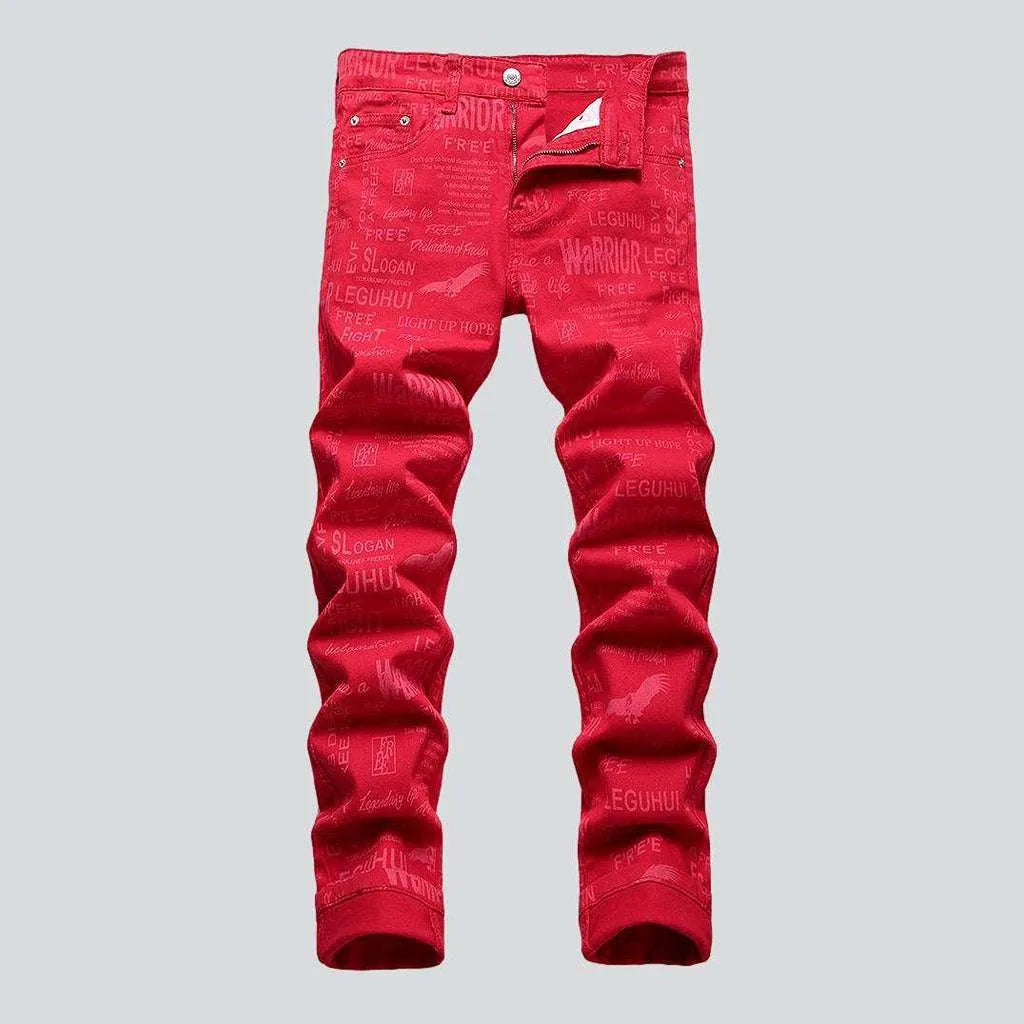 Letter embroidery red men's jeans | Jeans4you.shop